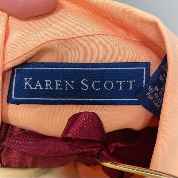 Karen Scott Shirt Blouse Short Sleeve Button Up Notched Collar Top Shoulder Pads - Picture 7 of 10